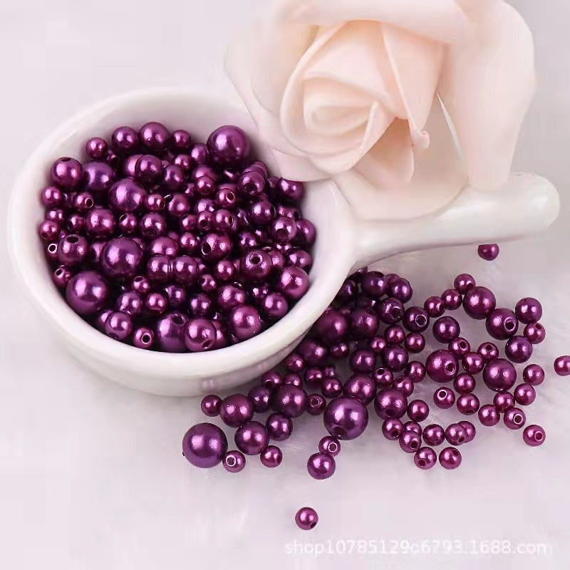 3-8mm ABS Imitation Pearl Beads with Hole / DIY Pearl Beads/ 3-8毫米圆形ABS仿珍珠双孔塑料水磨高亮散珠服装辅料DIY配件