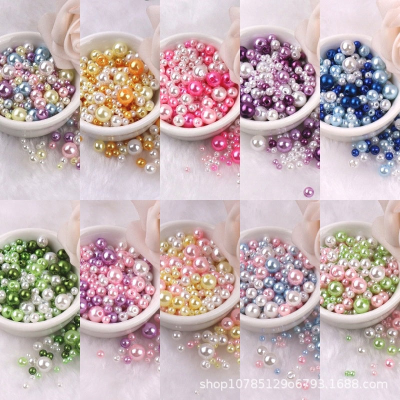 3-8mm ABS Imitation Pearl Beads with Hole / DIY Pearl Beads/ 3-8毫米圆形ABS仿珍珠双孔塑料水磨高亮散珠服装辅料DIY配件
