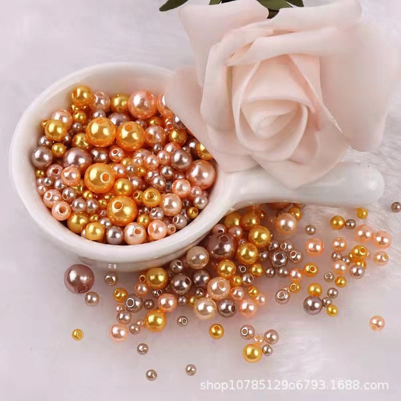 3-8mm ABS Imitation Pearl Beads with Hole / DIY Pearl Beads/ 3-8毫米圆形ABS仿珍珠双孔塑料水磨高亮散珠服装辅料DIY配件