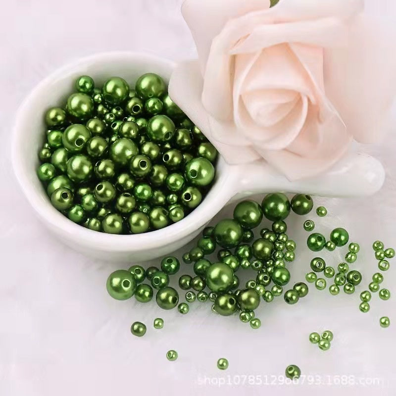 3-8mm ABS Imitation Pearl Beads with Hole / DIY Pearl Beads/ 3-8毫米圆形ABS仿珍珠双孔塑料水磨高亮散珠服装辅料DIY配件