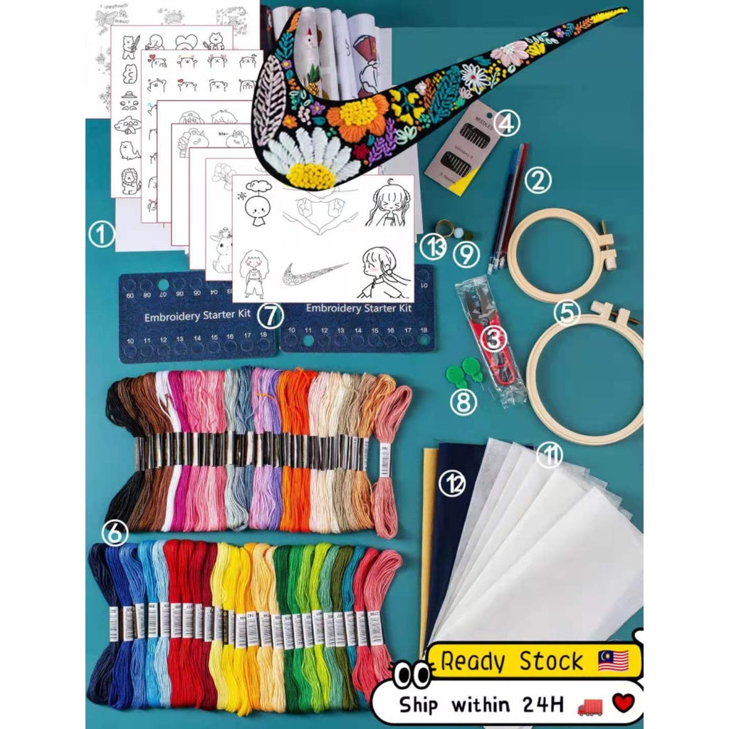 DIY - Embroidery Starter Kit with Tools - Full Set -Cross Stitch Kit- DIY Tools  手工刺绣diy材料包/ 新手小白刺绣基础套组
