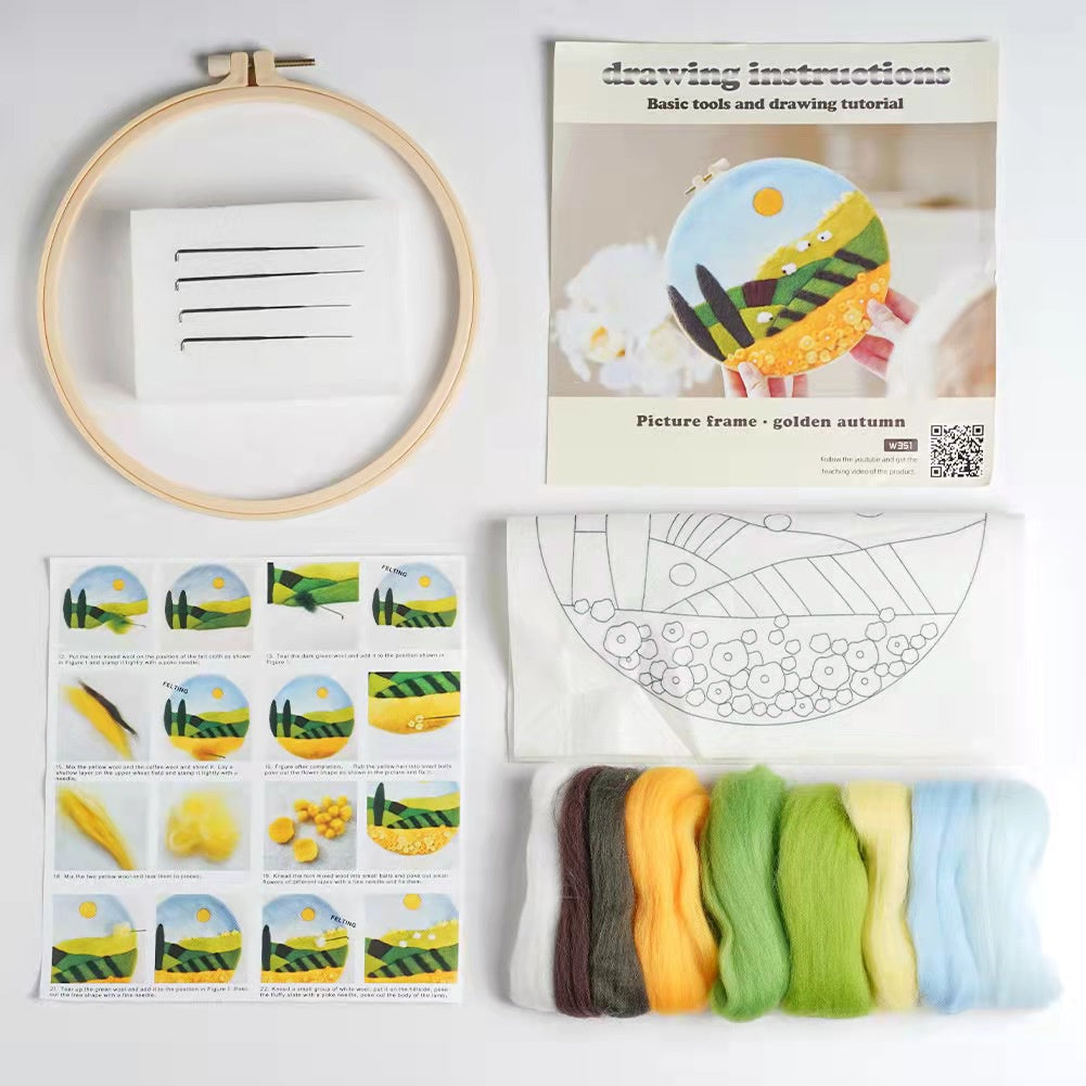 CLEARANCE - DIY Needle Felting Wool Set/ 羊毛毡戳戳乐刺绣材料包/ 山水画戳戳乐全套材料