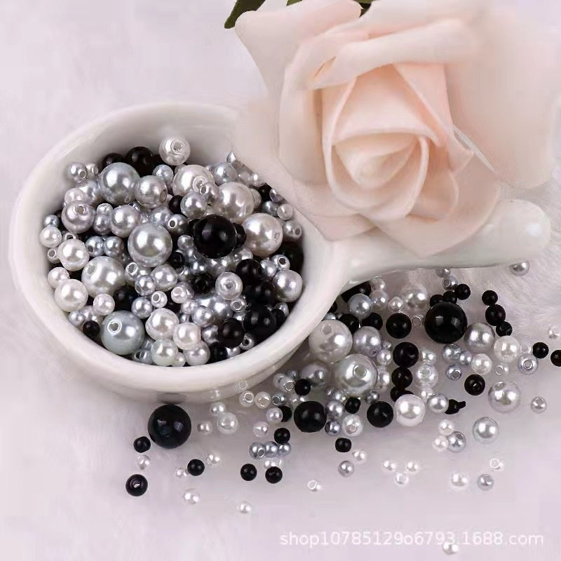 3-8mm ABS Imitation Pearl Beads with Hole / DIY Pearl Beads/ 3-8毫米圆形ABS仿珍珠双孔塑料水磨高亮散珠服装辅料DIY配件