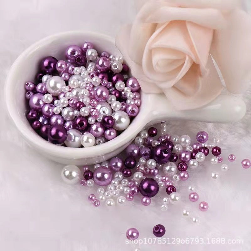 3-8mm ABS Imitation Pearl Beads with Hole / DIY Pearl Beads/ 3-8毫米圆形ABS仿珍珠双孔塑料水磨高亮散珠服装辅料DIY配件