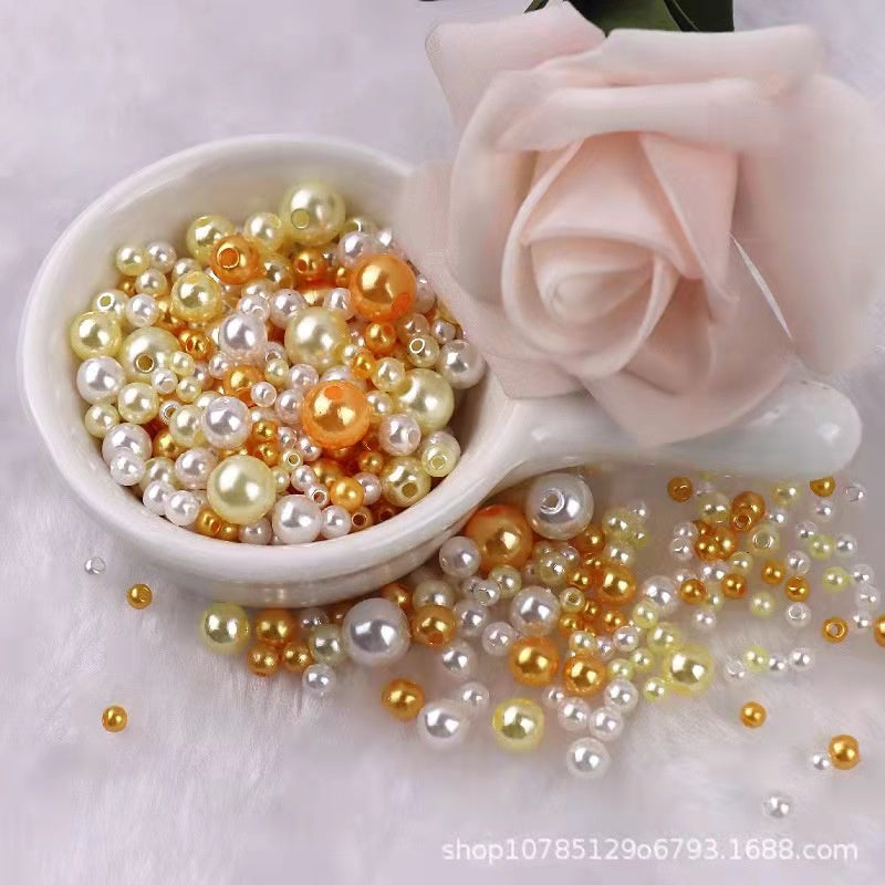 3-8mm ABS Imitation Pearl Beads with Hole / DIY Pearl Beads/ 3-8毫米圆形ABS仿珍珠双孔塑料水磨高亮散珠服装辅料DIY配件