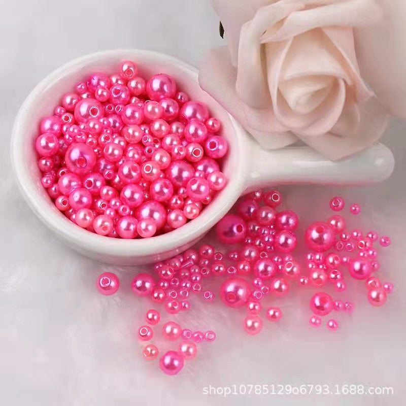 3-8mm ABS Imitation Pearl Beads with Hole / DIY Pearl Beads/ 3-8毫米圆形ABS仿珍珠双孔塑料水磨高亮散珠服装辅料DIY配件