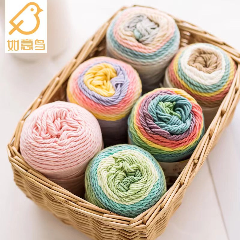 READY STOCK- Benang Kait Pelangi/5 ply Milk Cotton Rainbow Yarn/ 如意鸟5股彩虹色牛奶棉线
