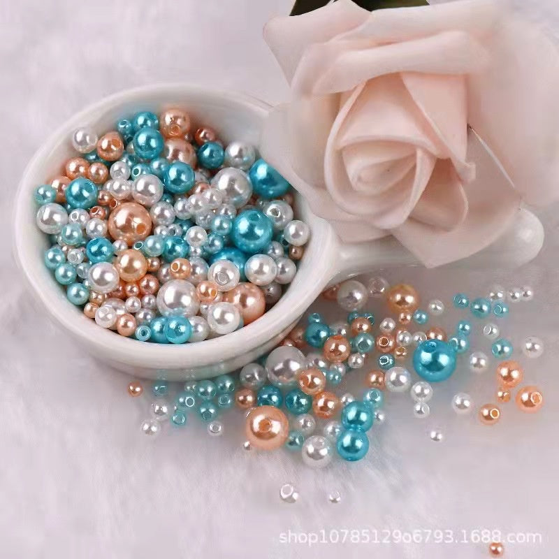 3-8mm ABS Imitation Pearl Beads with Hole / DIY Pearl Beads/ 3-8毫米圆形ABS仿珍珠双孔塑料水磨高亮散珠服装辅料DIY配件