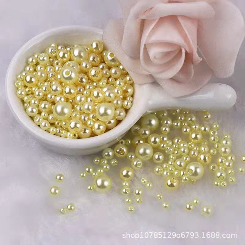 3-8mm ABS Imitation Pearl Beads with Hole / DIY Pearl Beads/ 3-8毫米圆形ABS仿珍珠双孔塑料水磨高亮散珠服装辅料DIY配件