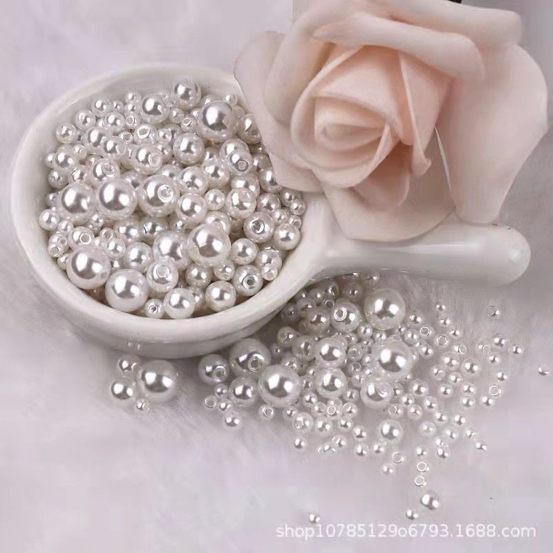 3-8mm ABS Imitation Pearl Beads with Hole / DIY Pearl Beads/ 3-8毫米圆形ABS仿珍珠双孔塑料水磨高亮散珠服装辅料DIY配件