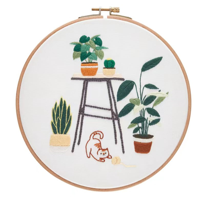 Embroidery Kit/ Needlework for Beginner/ Embroidery Material Kit/ Set Sulaman Tangan/  DIY cross stitch set 刺绣材料包 Cat