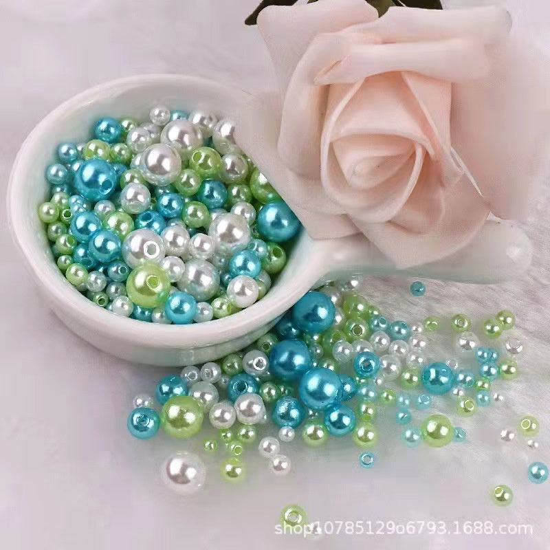 3-8mm ABS Imitation Pearl Beads with Hole / DIY Pearl Beads/ 3-8毫米圆形ABS仿珍珠双孔塑料水磨高亮散珠服装辅料DIY配件