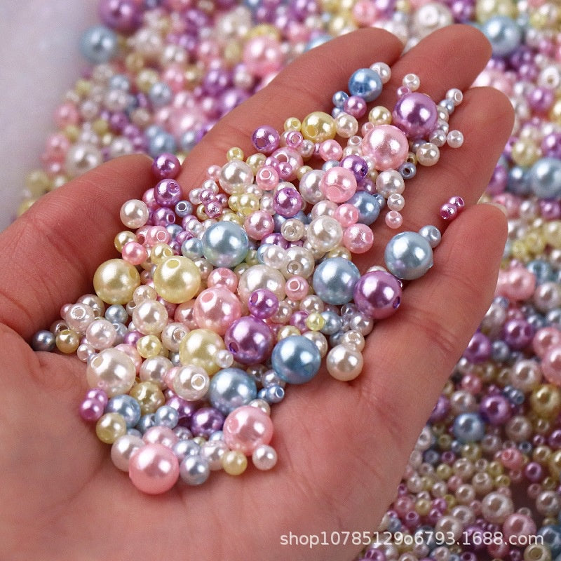 3-8mm ABS Imitation Pearl Beads with Hole / DIY Pearl Beads/ 3-8毫米圆形ABS仿珍珠双孔塑料水磨高亮散珠服装辅料DIY配件