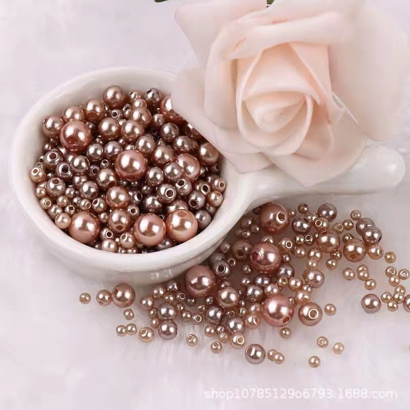 3-8mm ABS Imitation Pearl Beads with Hole / DIY Pearl Beads/ 3-8毫米圆形ABS仿珍珠双孔塑料水磨高亮散珠服装辅料DIY配件