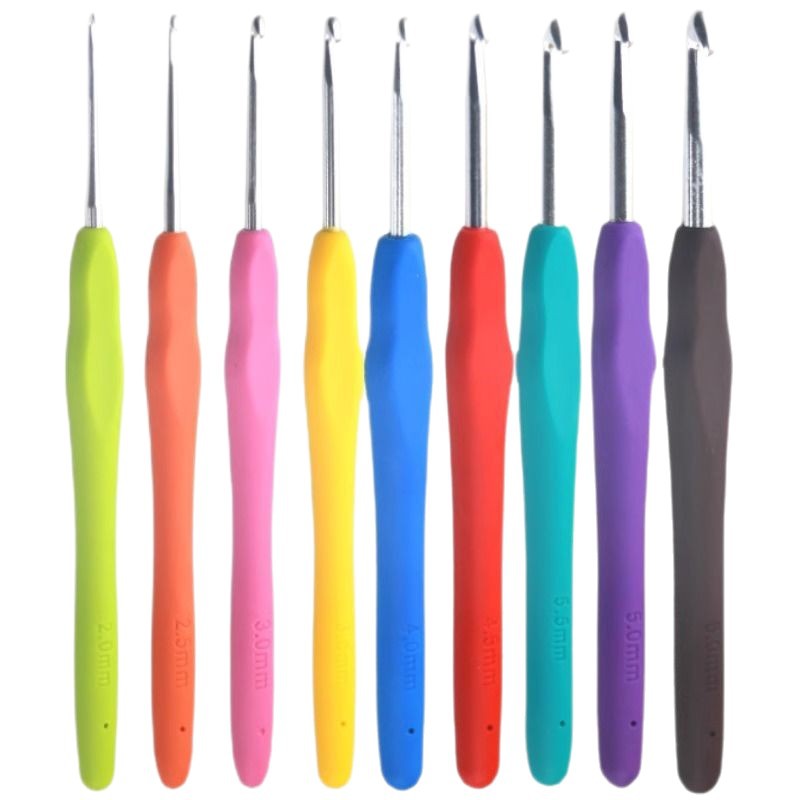 Jarum Kait/ Multi Color Crochet Hook- Soft Grip- Ergonomic Handle- Size: 2.0 mm - 6.0 mm