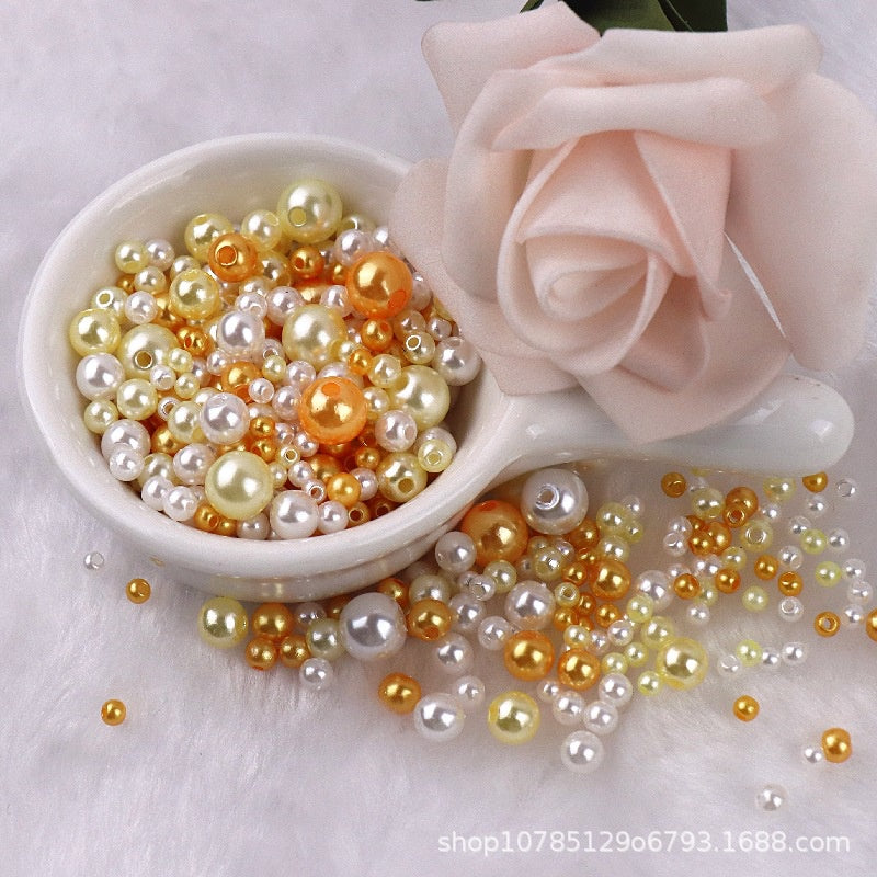 3-8mm ABS Imitation Pearl Beads with Hole / DIY Pearl Beads/ 3-8毫米圆形ABS仿珍珠双孔塑料水磨高亮散珠服装辅料DIY配件