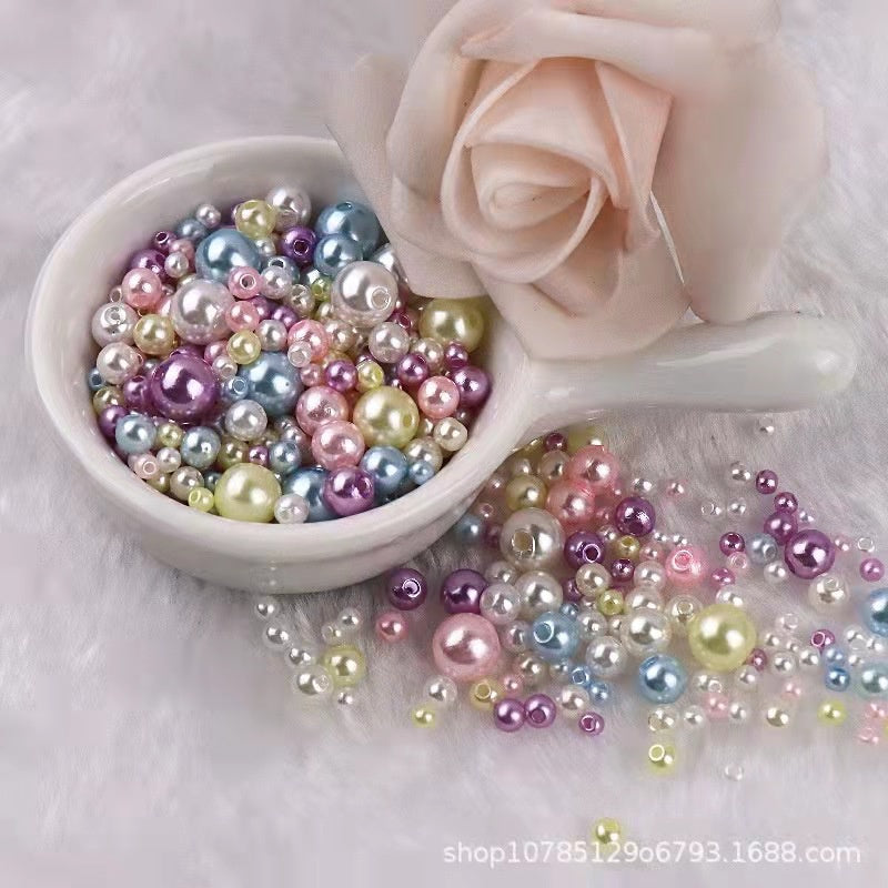3-8mm ABS Imitation Pearl Beads with Hole / DIY Pearl Beads/ 3-8毫米圆形ABS仿珍珠双孔塑料水磨高亮散珠服装辅料DIY配件