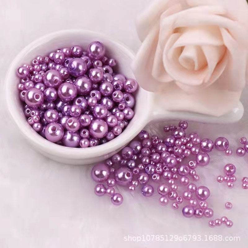 3-8mm ABS Imitation Pearl Beads with Hole / DIY Pearl Beads/ 3-8毫米圆形ABS仿珍珠双孔塑料水磨高亮散珠服装辅料DIY配件