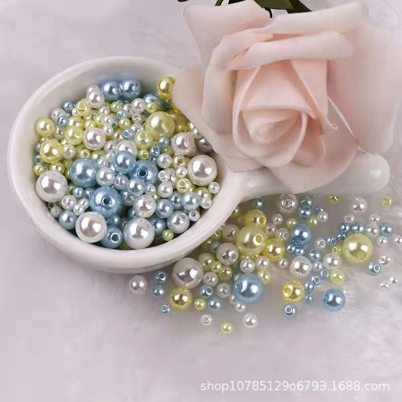 3-8mm ABS Imitation Pearl Beads with Hole / DIY Pearl Beads/ 3-8毫米圆形ABS仿珍珠双孔塑料水磨高亮散珠服装辅料DIY配件
