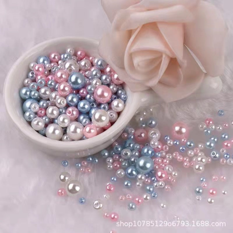 3-8mm ABS Imitation Pearl Beads with Hole / DIY Pearl Beads/ 3-8毫米圆形ABS仿珍珠双孔塑料水磨高亮散珠服装辅料DIY配件