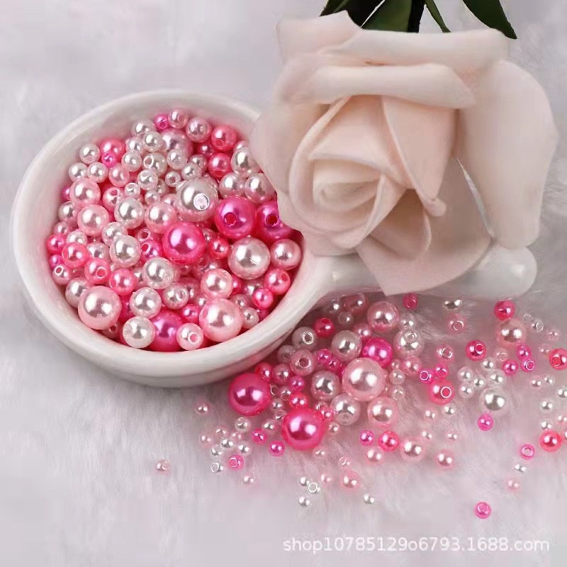 3-8mm ABS Imitation Pearl Beads with Hole / DIY Pearl Beads/ 3-8毫米圆形ABS仿珍珠双孔塑料水磨高亮散珠服装辅料DIY配件