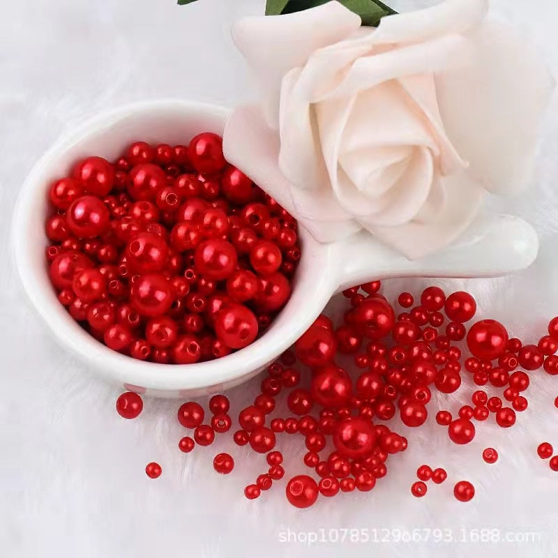 3-8mm ABS Imitation Pearl Beads with Hole / DIY Pearl Beads/ 3-8毫米圆形ABS仿珍珠双孔塑料水磨高亮散珠服装辅料DIY配件