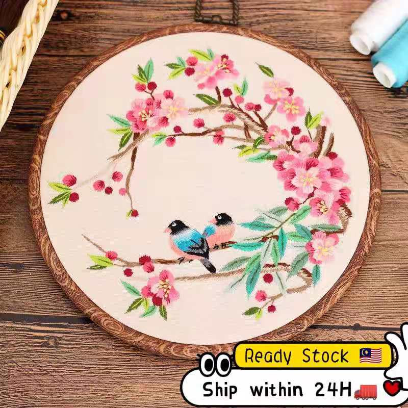 Embroidery Kit- Needlework for Beginner- Cross Stitch set/ DIY手工刺绣材料包- 仙鹤花草初学者绣花套件