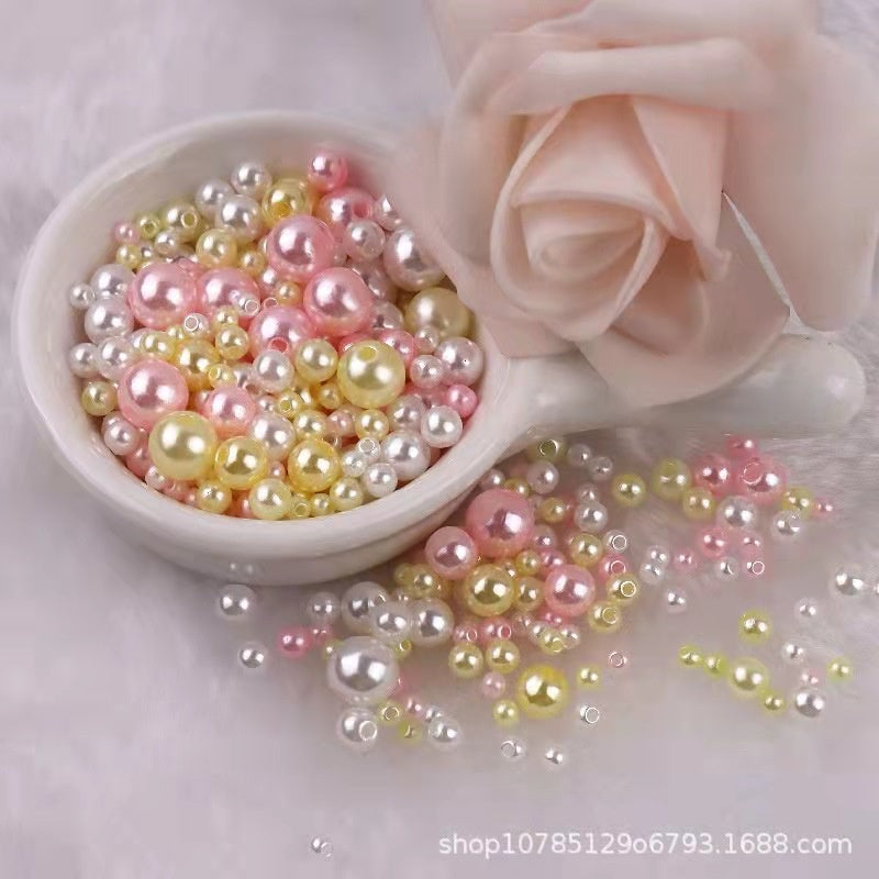 3-8mm ABS Imitation Pearl Beads with Hole / DIY Pearl Beads/ 3-8毫米圆形ABS仿珍珠双孔塑料水磨高亮散珠服装辅料DIY配件