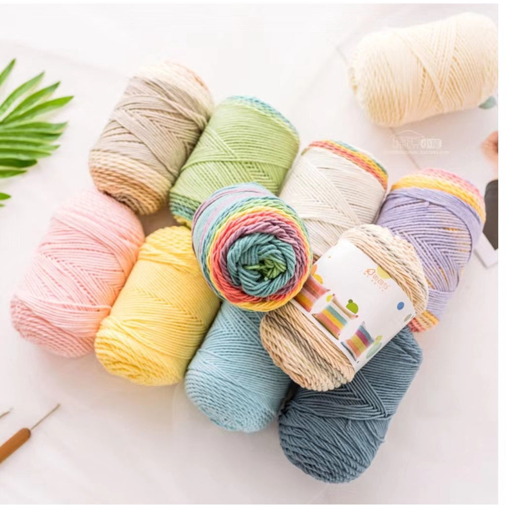 CLEARANCE - 5ply Milk Cotton Yarn/ Handmade DIY Knitting Wool/ Rainbow Yarn/ Benang Kait/ Crochet Yarn/ Knitting Yarn/ 五股牛奶纯色棉/ 针织