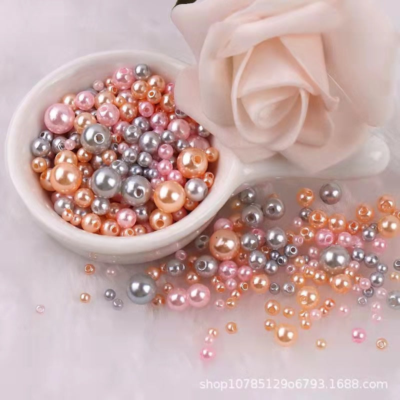 3-8mm ABS Imitation Pearl Beads with Hole / DIY Pearl Beads/ 3-8毫米圆形ABS仿珍珠双孔塑料水磨高亮散珠服装辅料DIY配件