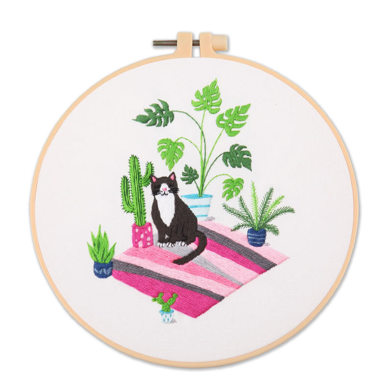 Embroidery Kit/ Needlework for Beginner/ Embroidery Material Kit/ Set Sulaman Tangan/  DIY cross stitch set 刺绣材料包 Cat