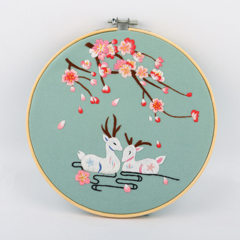 Embroidery Kit- Needlework for Beginner- Cross Stitch set/ DIY手工刺绣材料包- 仙鹤花草初学者绣花套件