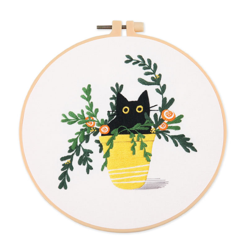 Embroidery Kit/ Needlework for Beginner/ Embroidery Material Kit/ Set Sulaman Tangan/  DIY cross stitch set 刺绣材料包 Cat