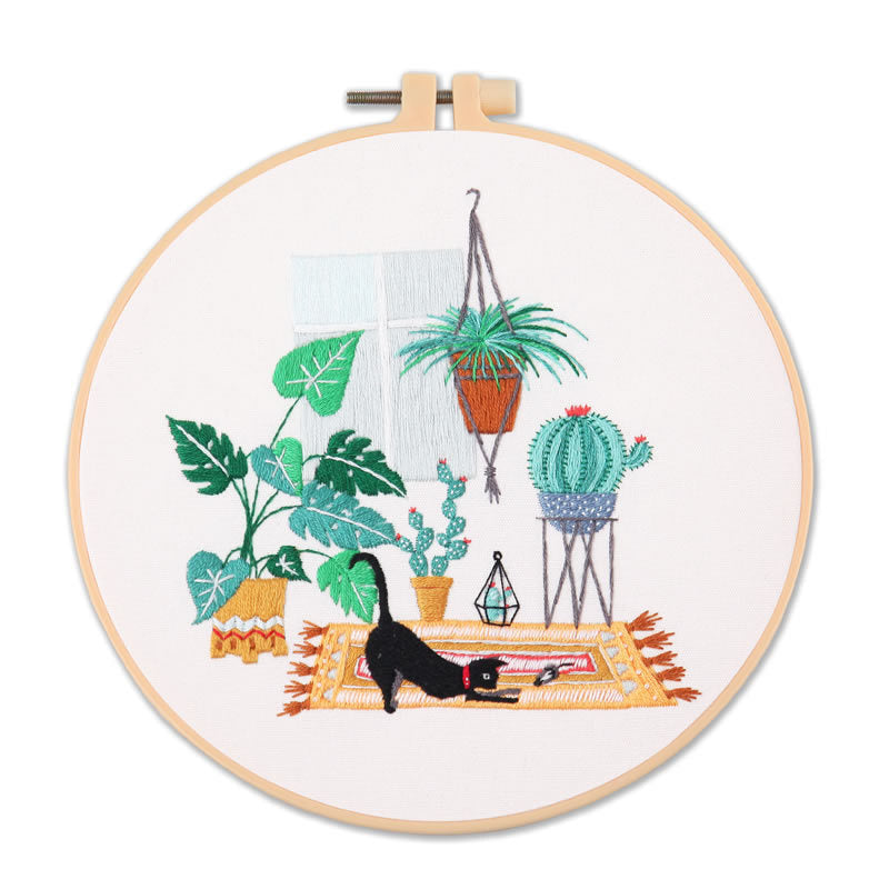Embroidery Kit/ Needlework for Beginner/ Embroidery Material Kit/ Set Sulaman Tangan/  DIY cross stitch set 刺绣材料包 Cat