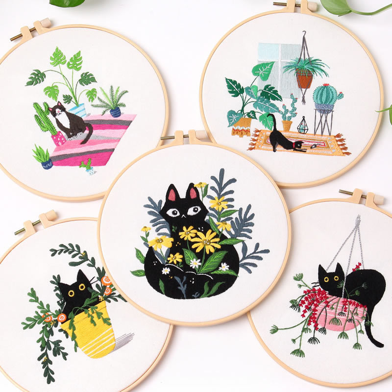 Embroidery Kit/ Needlework for Beginner/ Embroidery Material Kit/ Set Sulaman Tangan/  DIY cross stitch set 刺绣材料包 Cat