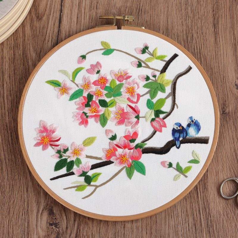 Embroidery Kit- Needlework for Beginner- Cross Stitch set/ DIY手工刺绣材料包- 仙鹤花草初学者绣花套件