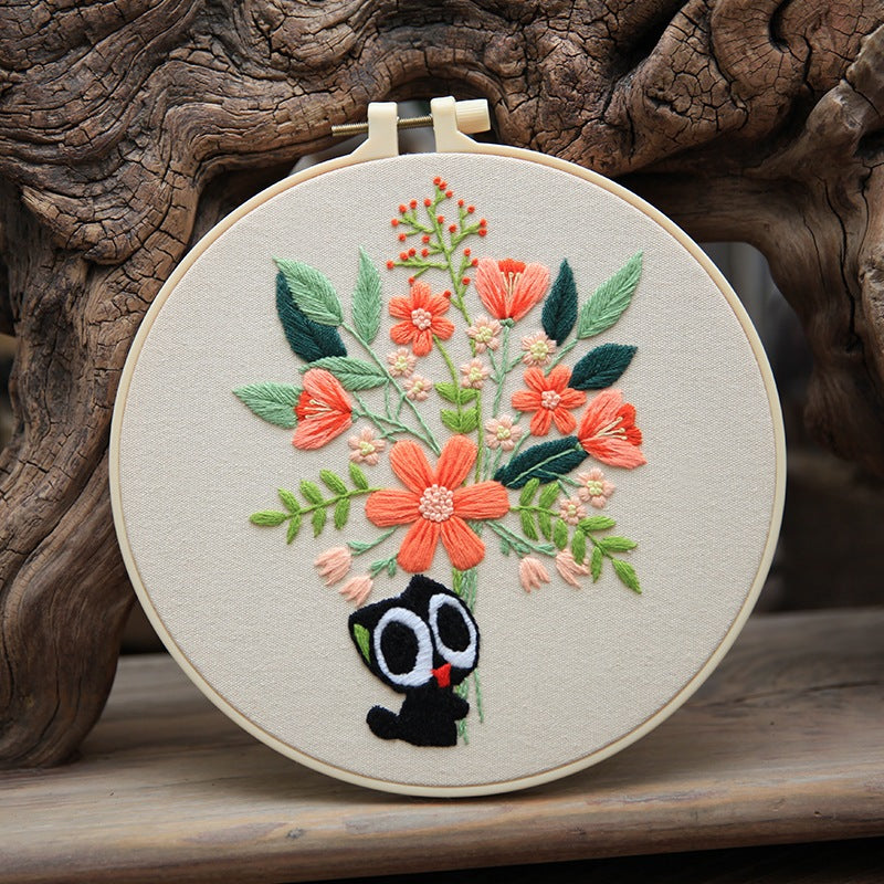 Embroidery Kit/ Needlework for Beginner/ Embroidery Material Kit/ Set Sulaman Tangan/  DIY cross stitch set 刺绣材料包 Cat