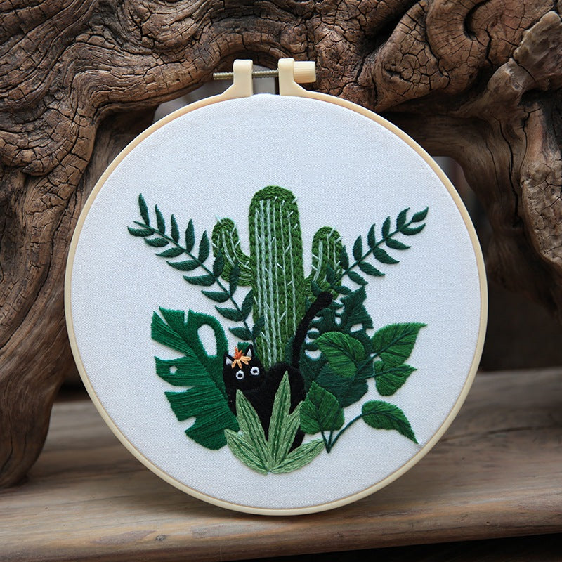 Embroidery Kit/ Needlework for Beginner/ Embroidery Material Kit/ Set Sulaman Tangan/  DIY cross stitch set 刺绣材料包 Cat