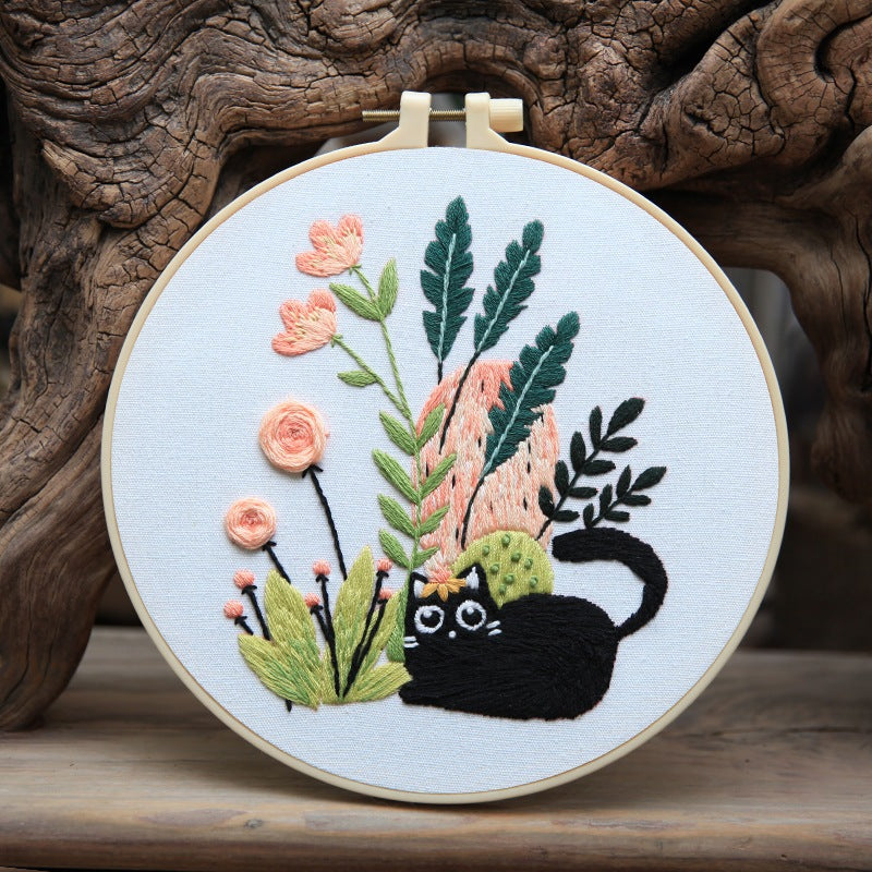 Embroidery Kit/ Needlework for Beginner/ Embroidery Material Kit/ Set Sulaman Tangan/  DIY cross stitch set 刺绣材料包 Cat