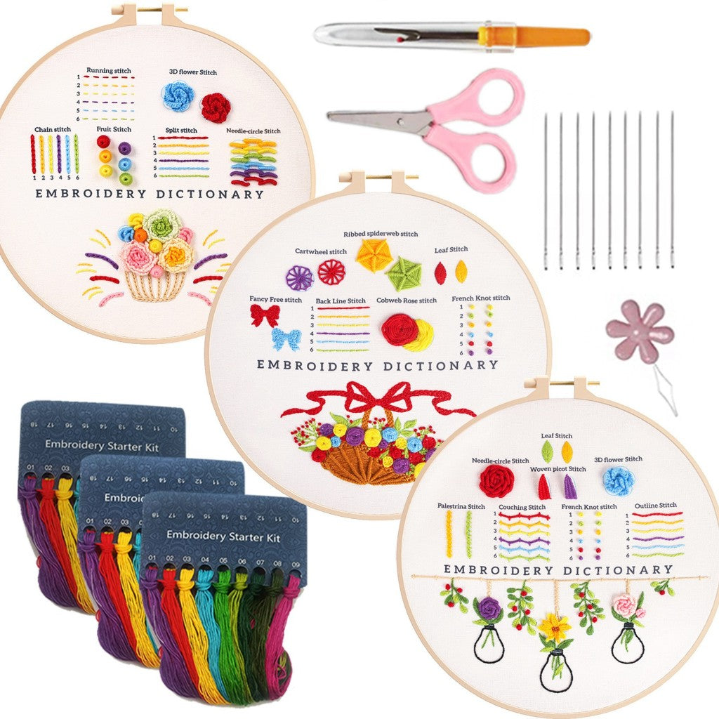 Beginner Practice Embroidery Kit- Needlework for Beginner- Basic Stitching Set - Set Sulaman Tangan
