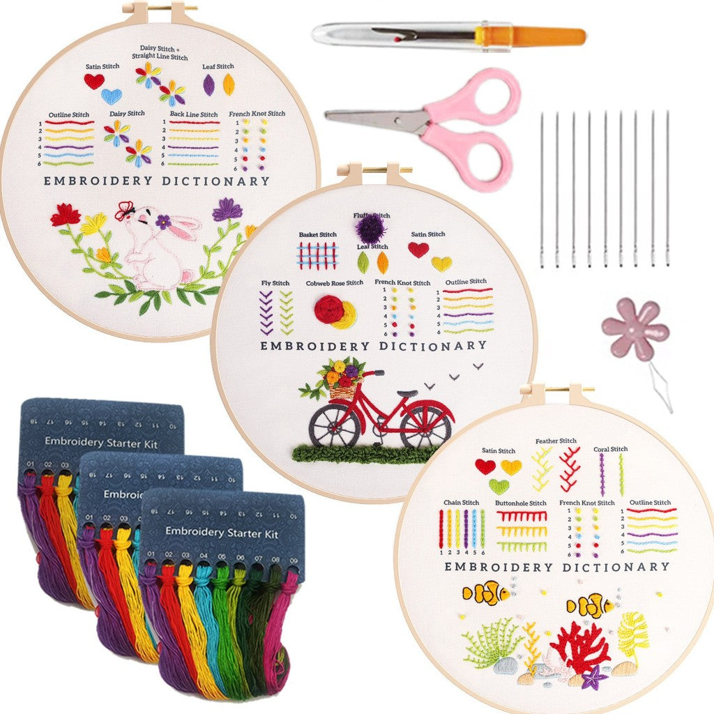 Beginner Practice Embroidery Kit- Needlework for Beginner- Basic Stitching Set - Set Sulaman Tangan