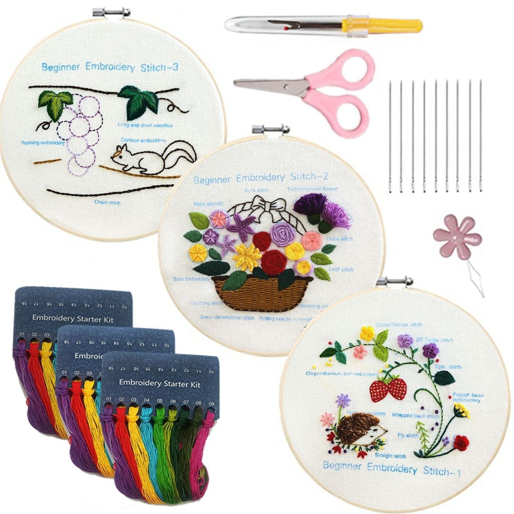 Beginner Practice Embroidery Kit- Needlework for Beginner- Basic Stitching Set - Set Sulaman Tangan