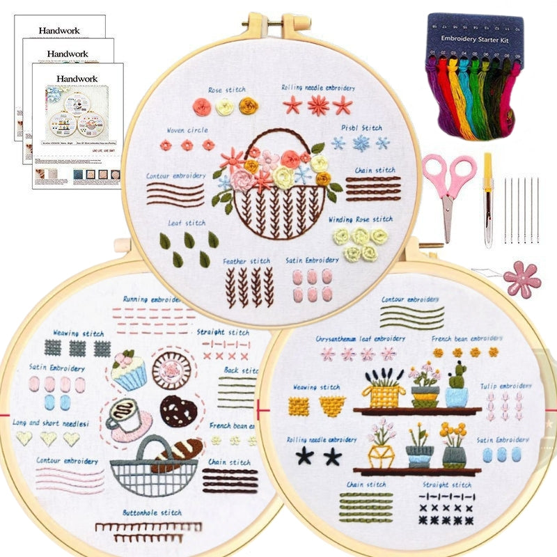 Beginner Practice Embroidery Kit- Needlework for Beginner- Basic Stitching Set - Set Sulaman Tangan