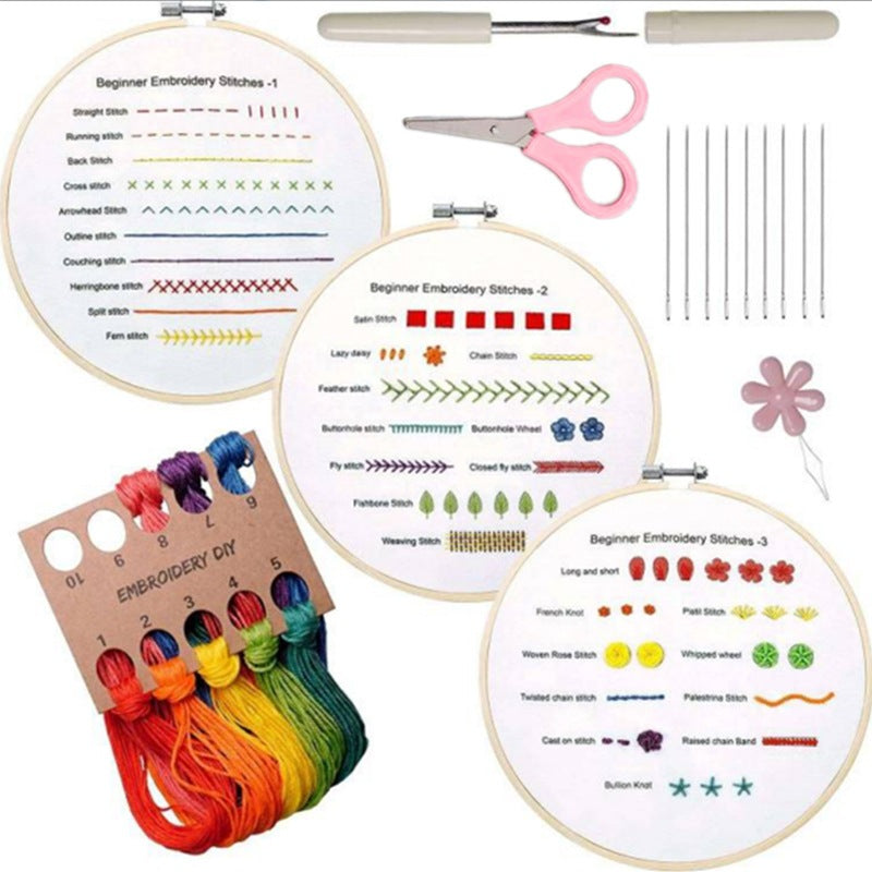 Beginner Practice Embroidery Kit- Needlework for Beginner- Basic Stitching Set - Set Sulaman Tangan