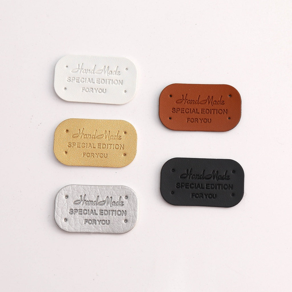 5pcs Handmade leather label tag handmade 圆角压花变色皮标