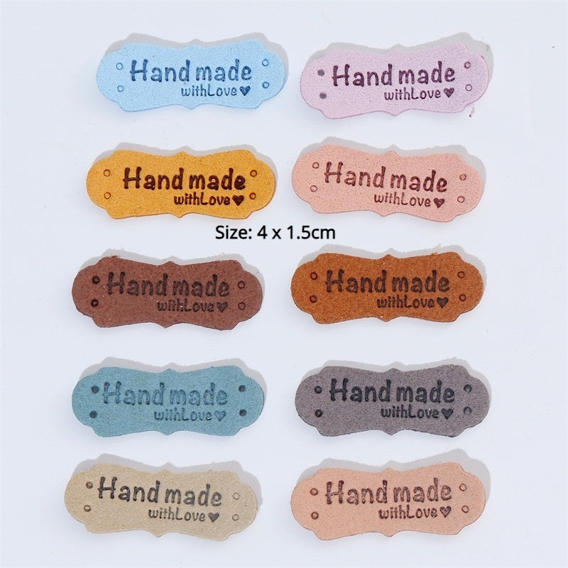5pcs Handmade Microfiber Label Tag Color Tag 彩色标签handmade花边两孔压花麂皮绒皮标