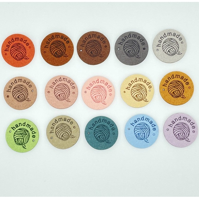 5pcs Handmade Microfiber Label Tag Color Tag O Size Tag 彩色标签handmade圆形两孔压花麂皮绒皮标