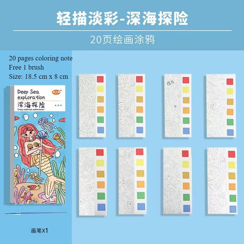 CLEARANCE Children Coloring Note/ Watercolor Note/ Children Painting Sticky Note/  Pocket Painting Note/ Coloring Book