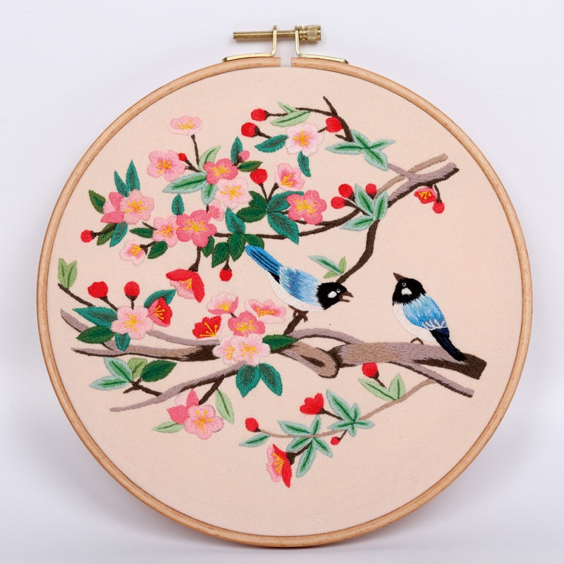 Embroidery Kit- Needlework for Beginner- Cross Stitch set/ DIY手工刺绣材料包- 仙鹤花草初学者绣花套件