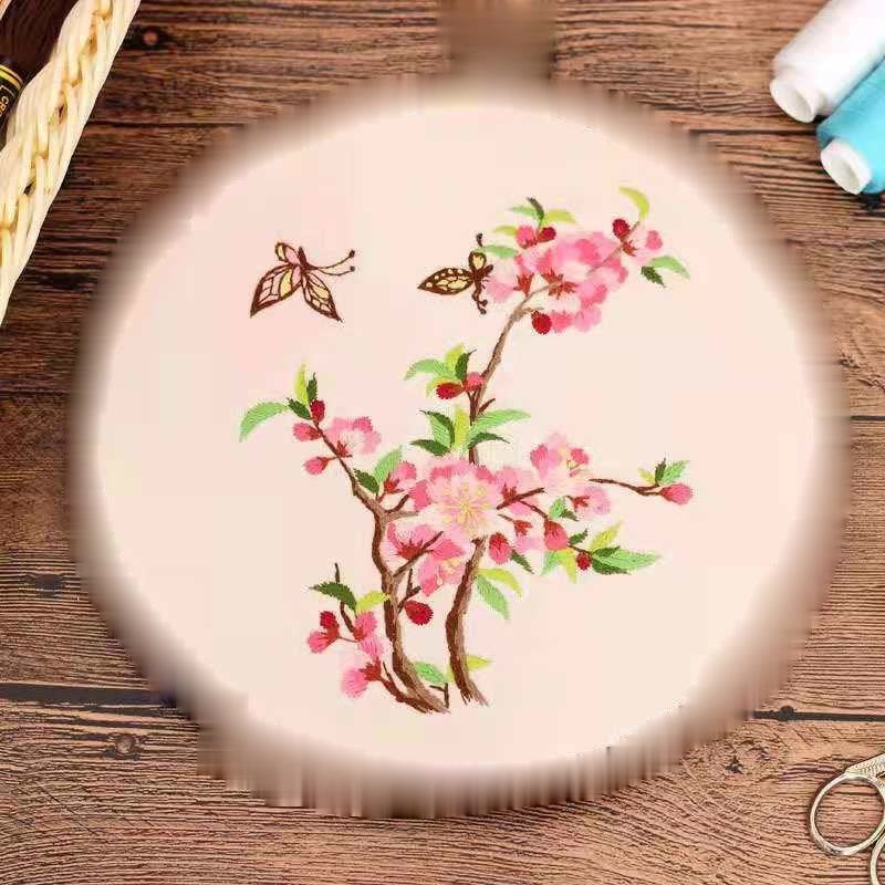 Embroidery Kit- Needlework for Beginner- Cross Stitch set/ DIY手工刺绣材料包- 仙鹤花草初学者绣花套件